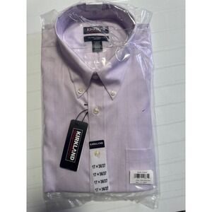 Kirkland Signature Mens Dress Shirt 17 36/37 Purple Zigzag‎ Stripe Non-Iron New